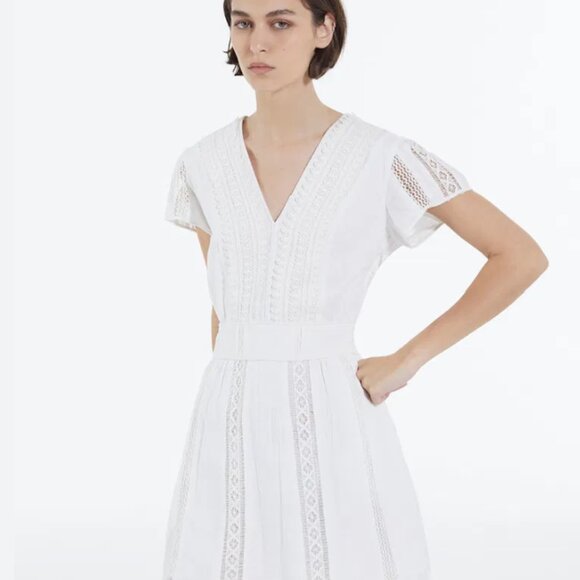 The Kooples White Short embroidered cotton V-neck dres - Picture 3 of 3